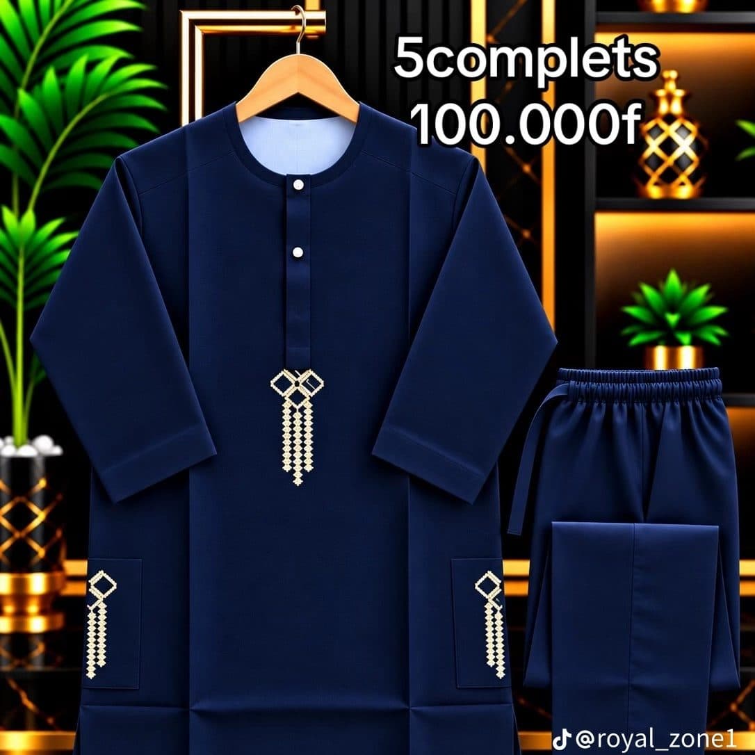 Navy Blue Men's Kaftan Set